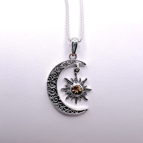 Genuine Citrine .925 Sterling Silver Moon Necklace - Picture 8 of 17